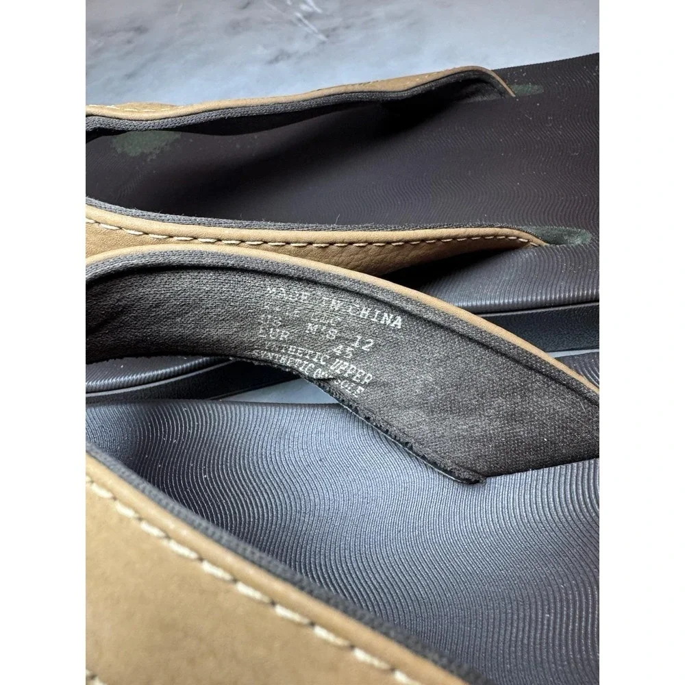 REEF Cushion Men's 12 Brown Leather Flip Flops Comfort Sandals